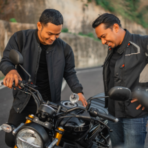 Final safety check with inspection of mirrors, lights, and secure luggage before long motorcycle trip